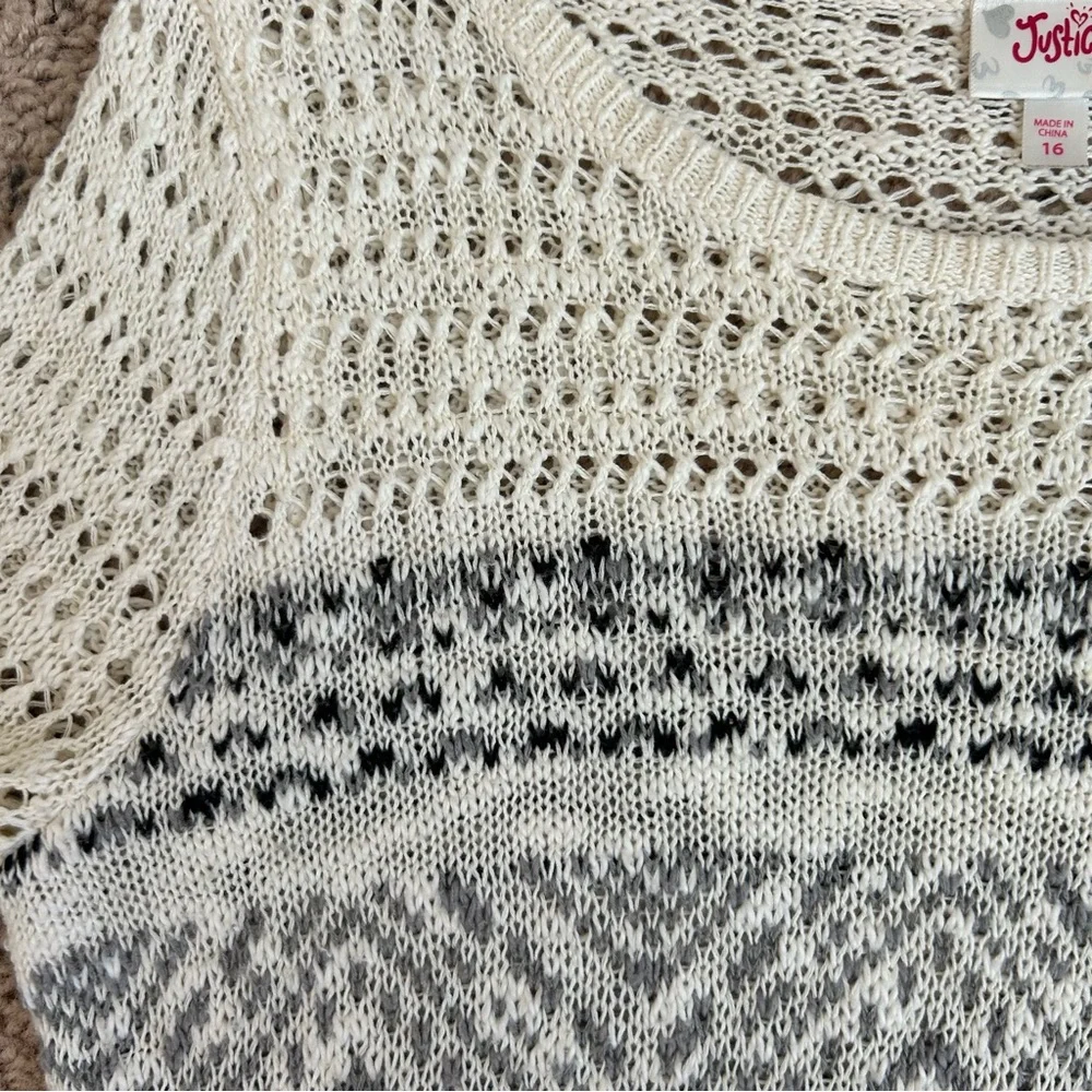 Justice Cream Crocheted Pullover Crew Neck Open Sweater / Sweater Dress Size 16